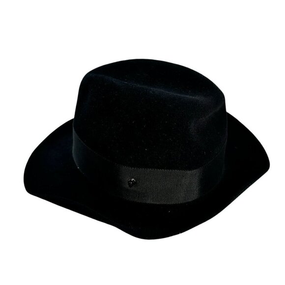 Helen Kaminski Rabbit Fur Felt Black Fedora Hat One Size Grosgrain Ribbon Bow - Picture 2 of 8